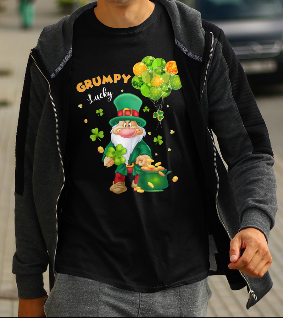 Grumpy Lucky Leprechaun With Shamrocks And Gold Coins T-Shirt