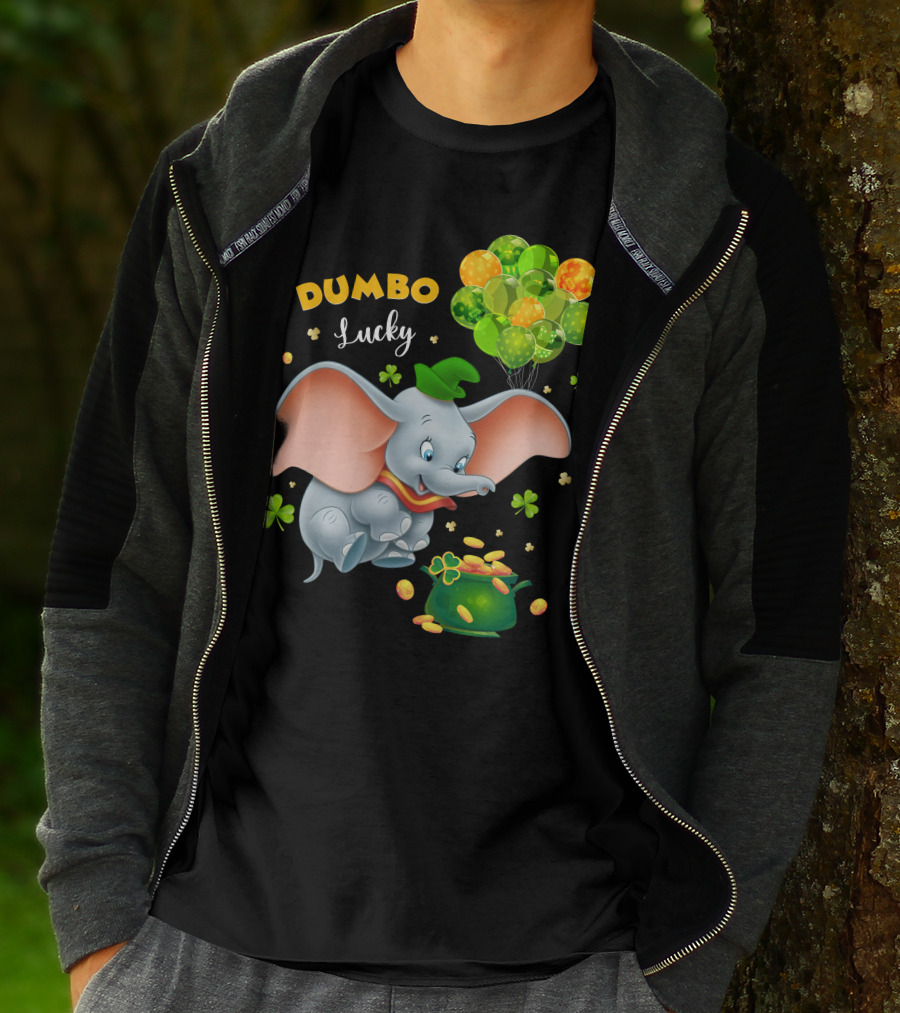 Dumbo Lucky Elephant With Green Hat And Balloons With Pot Of Gold T-Shirt