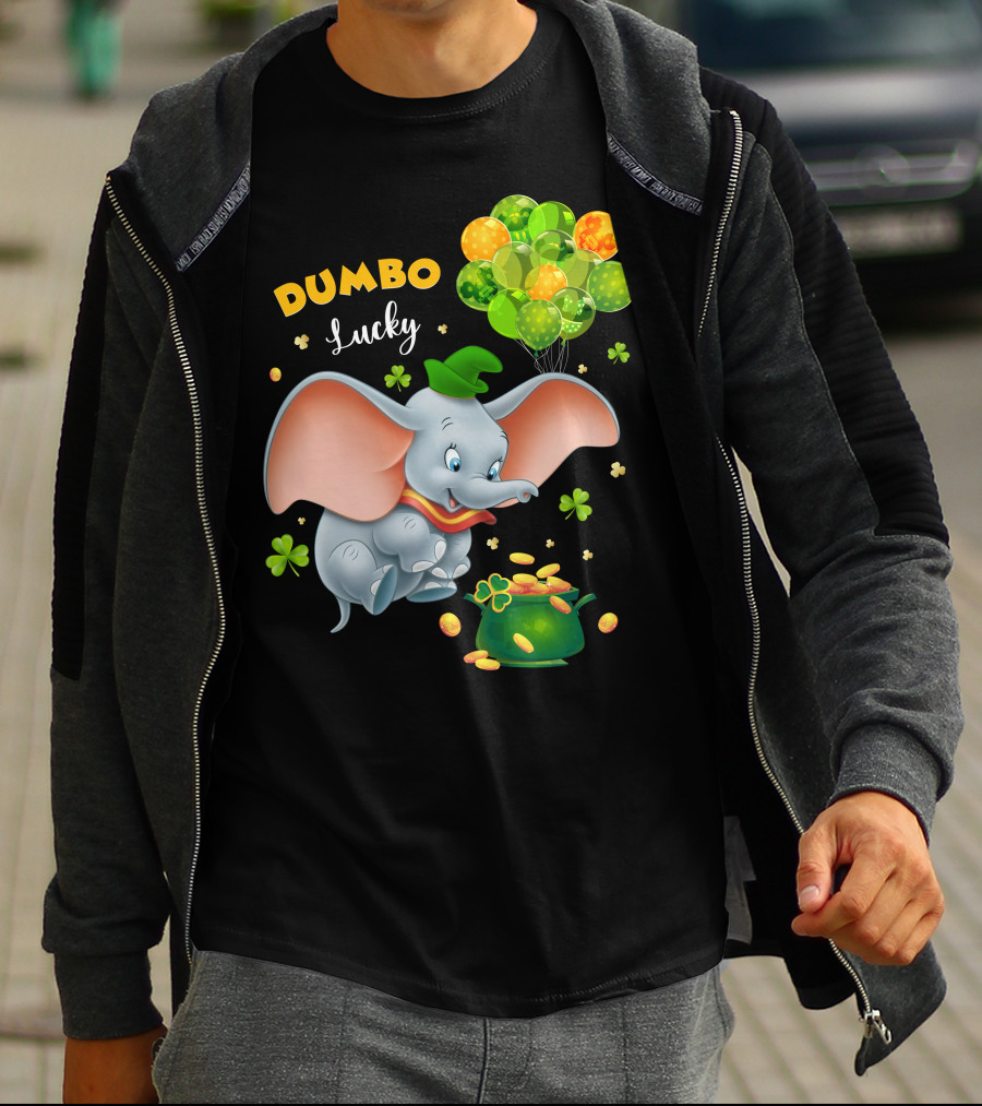 Dumbo Lucky Elephant With Green Hat And Balloons With Pot Of Gold T-Shirt