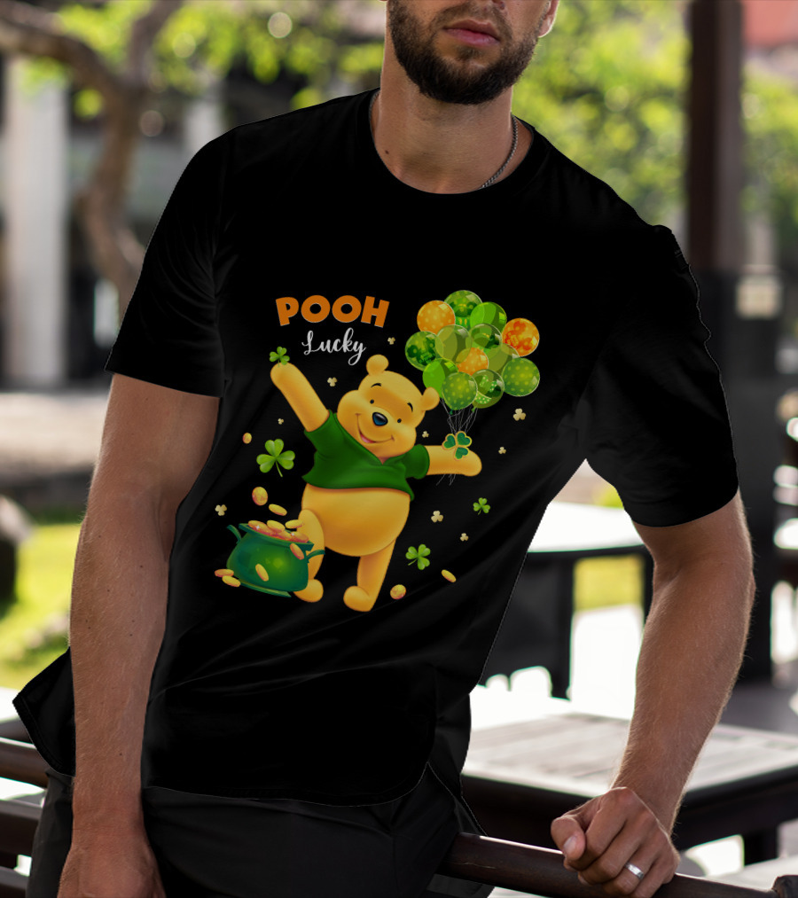 Pooh Lucky Balloons And Clover Celebration T-Shirt