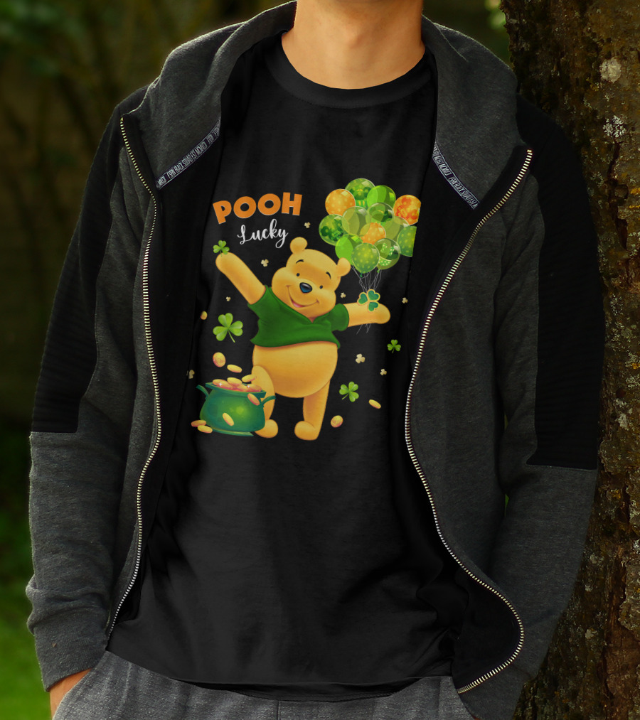 Pooh Lucky Balloons And Clover Celebration T-Shirt