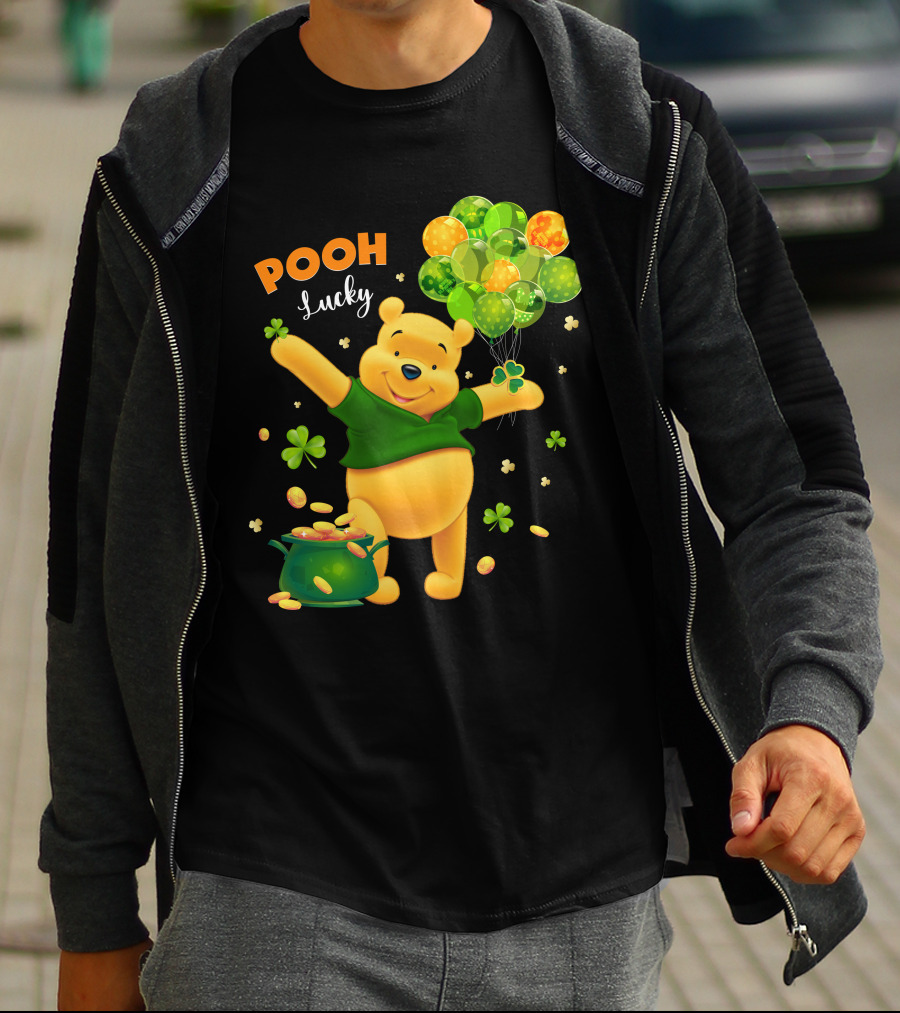 Pooh Lucky Balloons And Clover Celebration T-Shirt