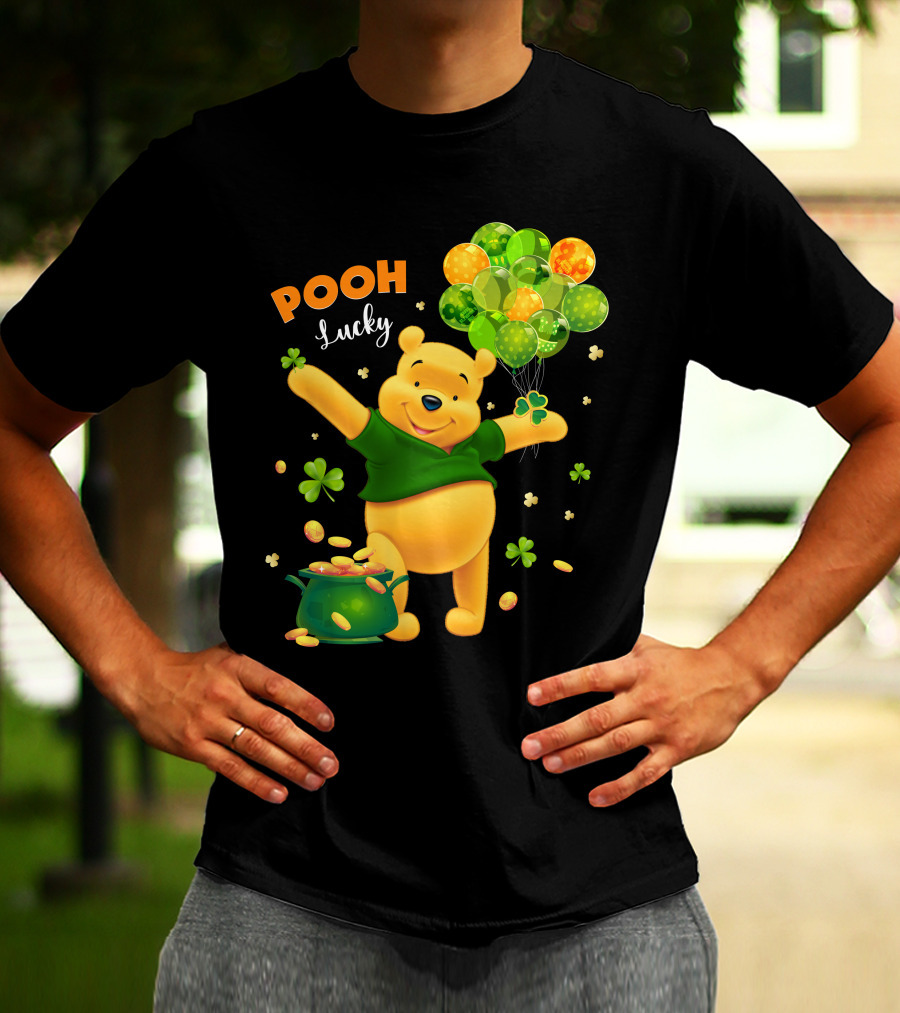 Pooh Lucky Balloons And Clover Celebration T-Shirt