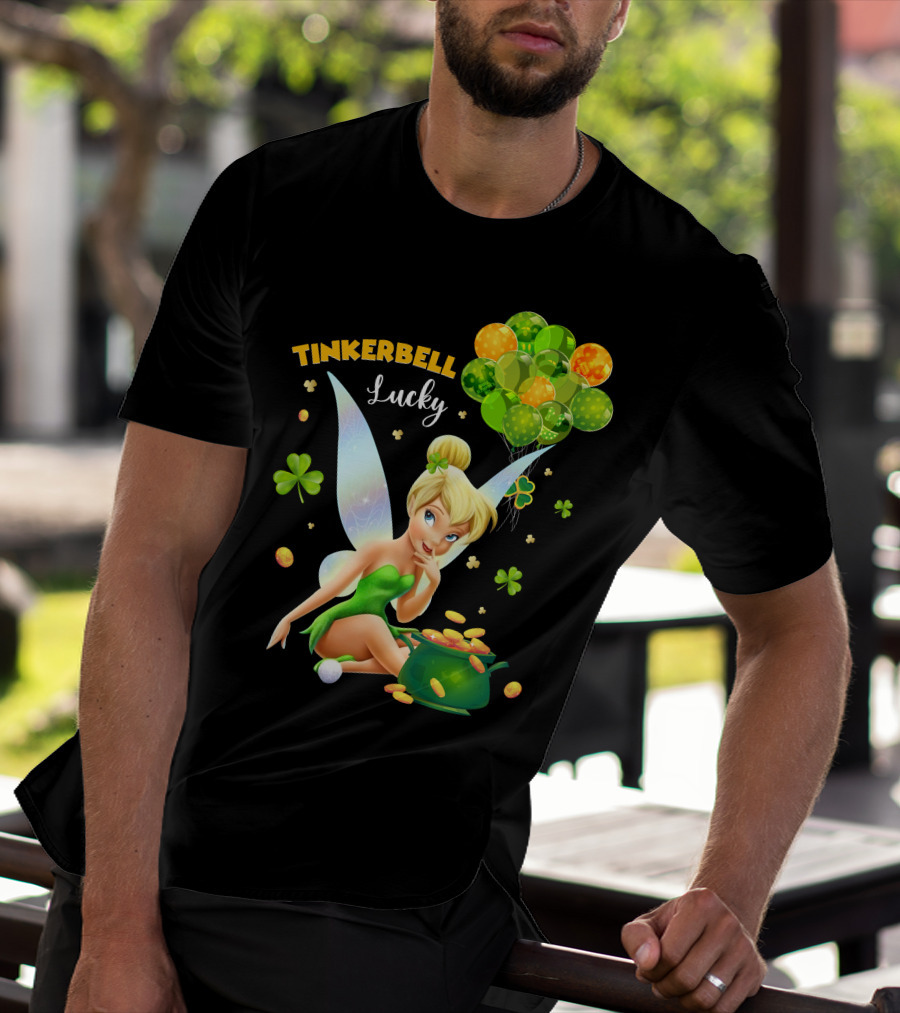 Tinkerbell Lucky Balloons And Clover With Pot Of Gold T-Shirt