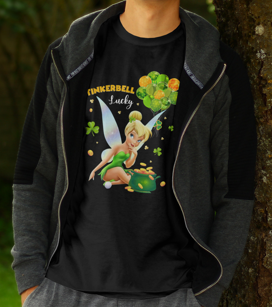 Tinkerbell Lucky Balloons And Clover With Pot Of Gold T-Shirt