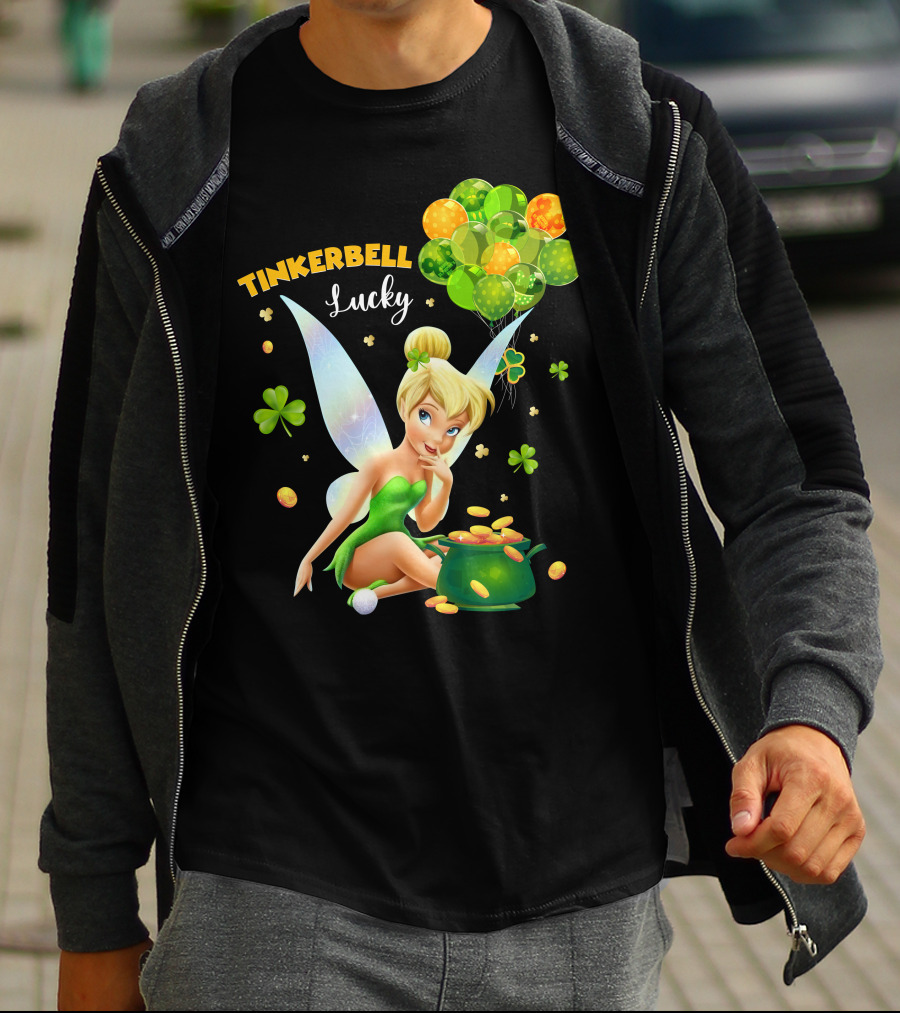 Tinkerbell Lucky Balloons And Clover With Pot Of Gold T-Shirt