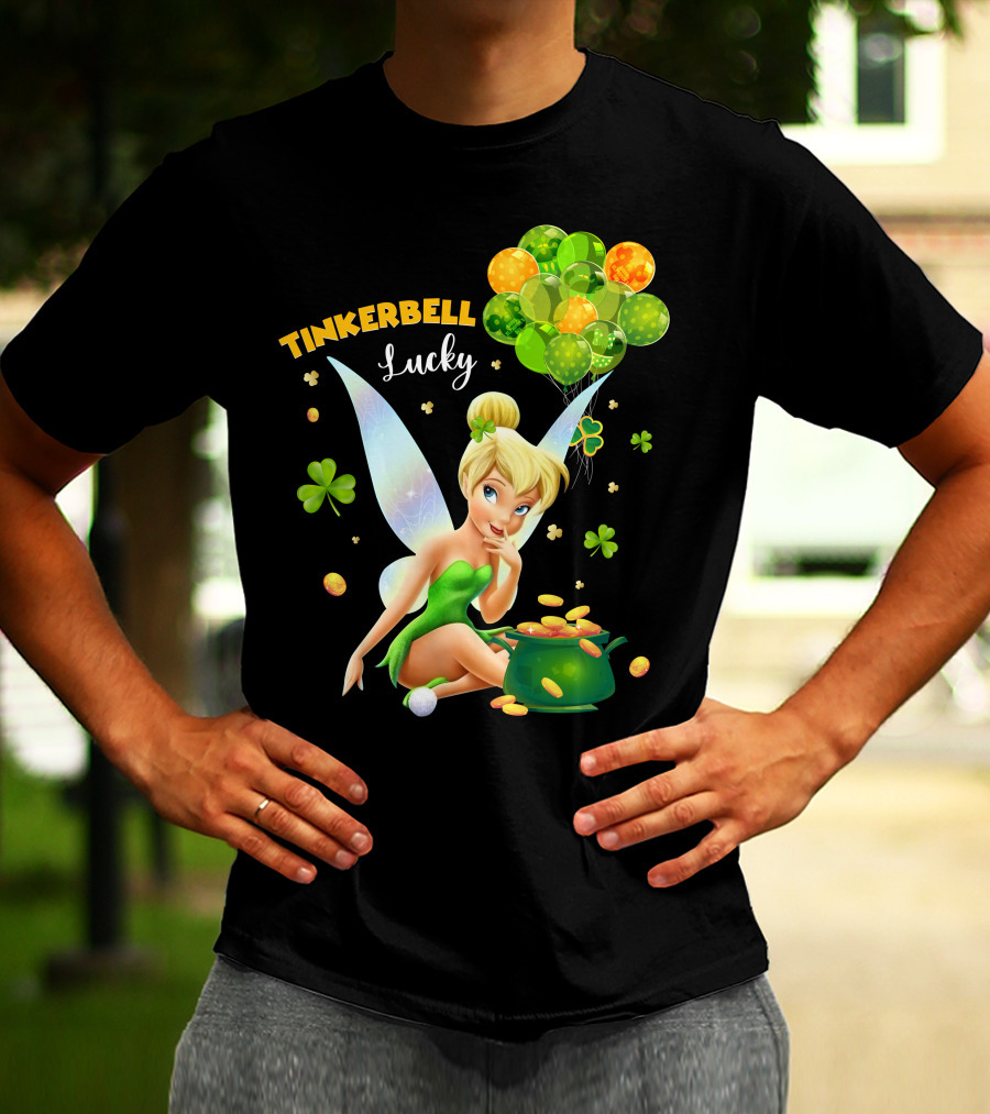 Tinkerbell Lucky Balloons And Clover With Pot Of Gold T-Shirt