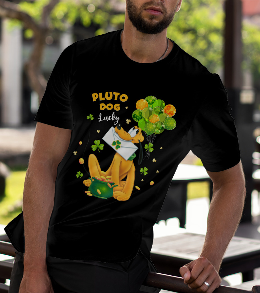 Pluto Dog Lucky Balloons And Clover Coins T-Shirt