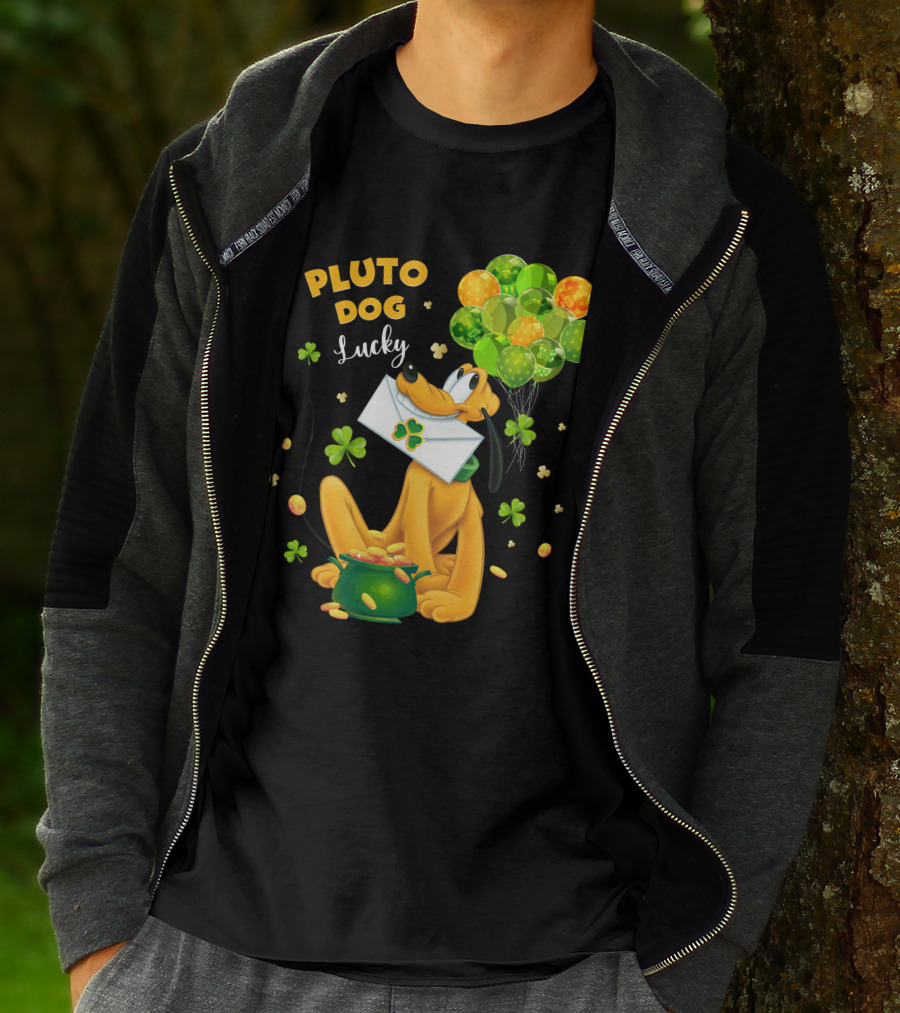 Pluto Dog Lucky Balloons And Clover Coins T-Shirt
