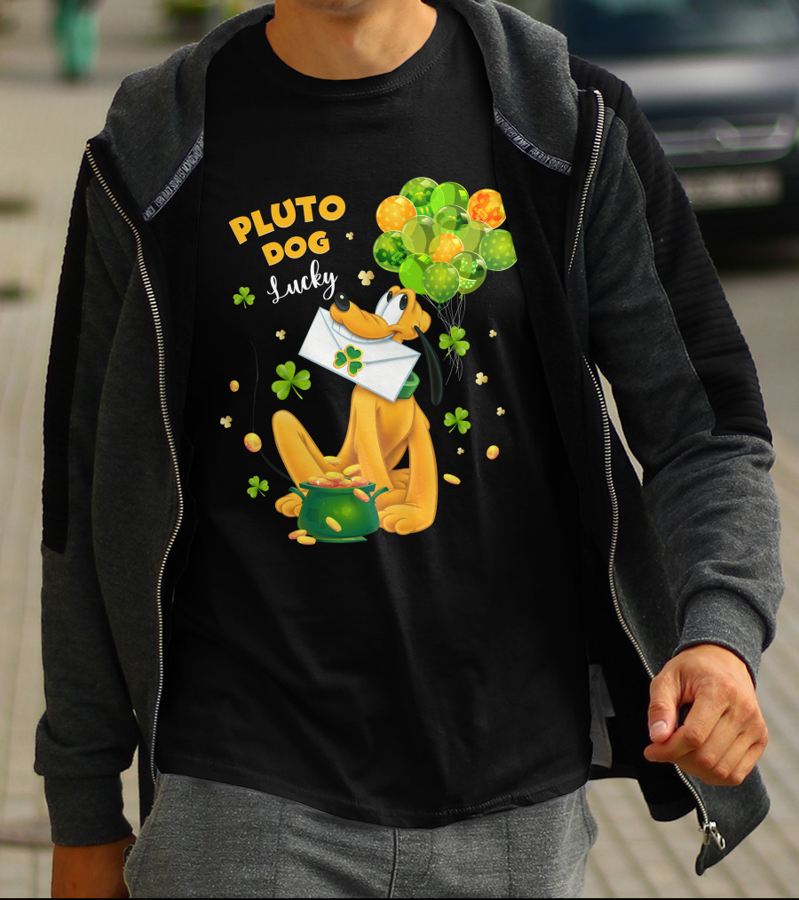 Pluto Dog Lucky Balloons And Clover Coins T-Shirt