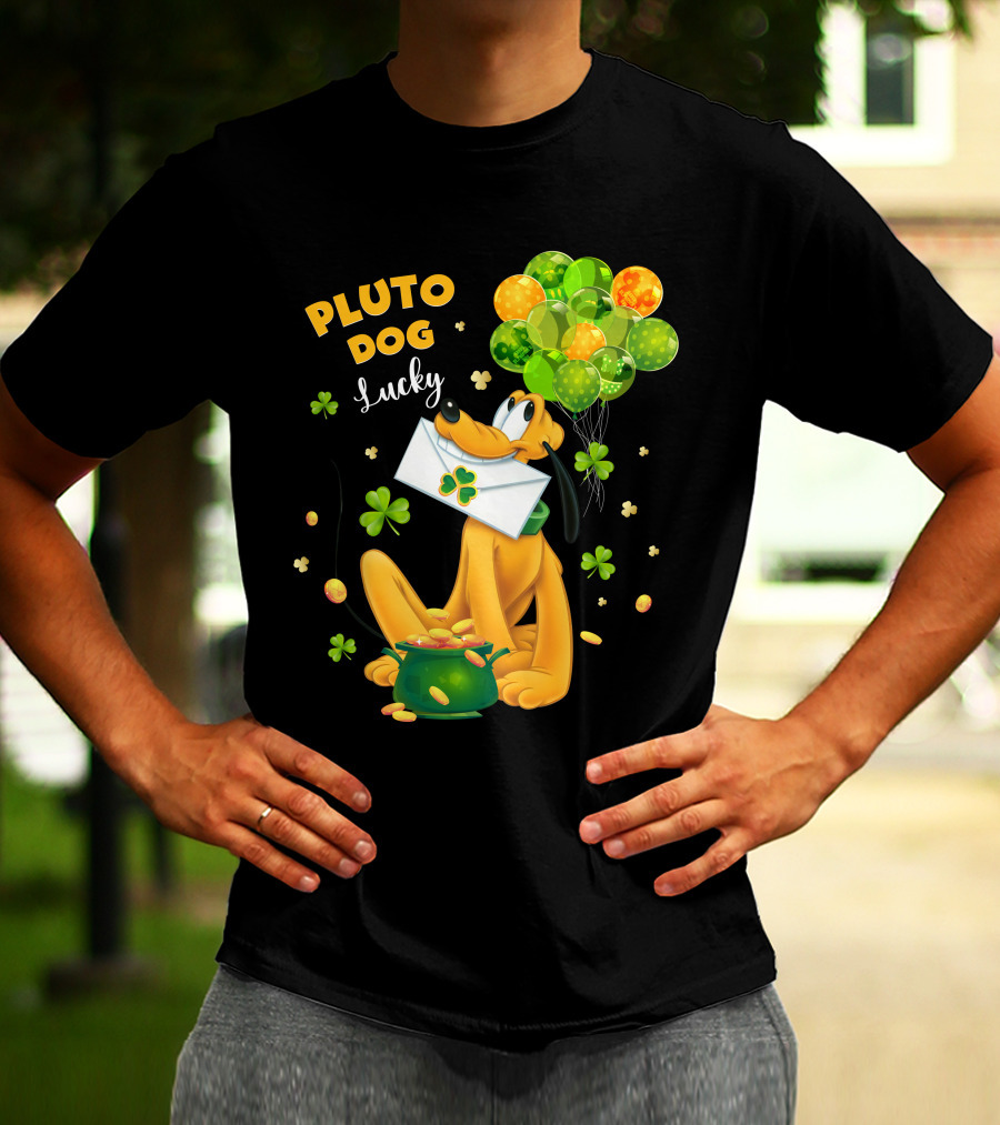 Pluto Dog Lucky Balloons And Clover Coins T-Shirt