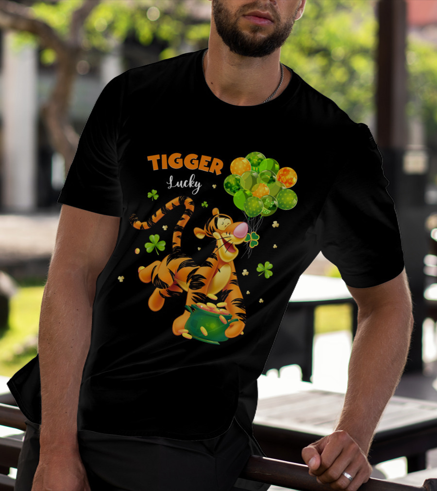 Tigger Lucky Balloons And Shamrocks With Gold Coins T-Shirt