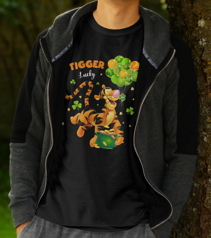 Tigger Lucky Balloons And Shamrocks With Gold Coins T-Shirt
