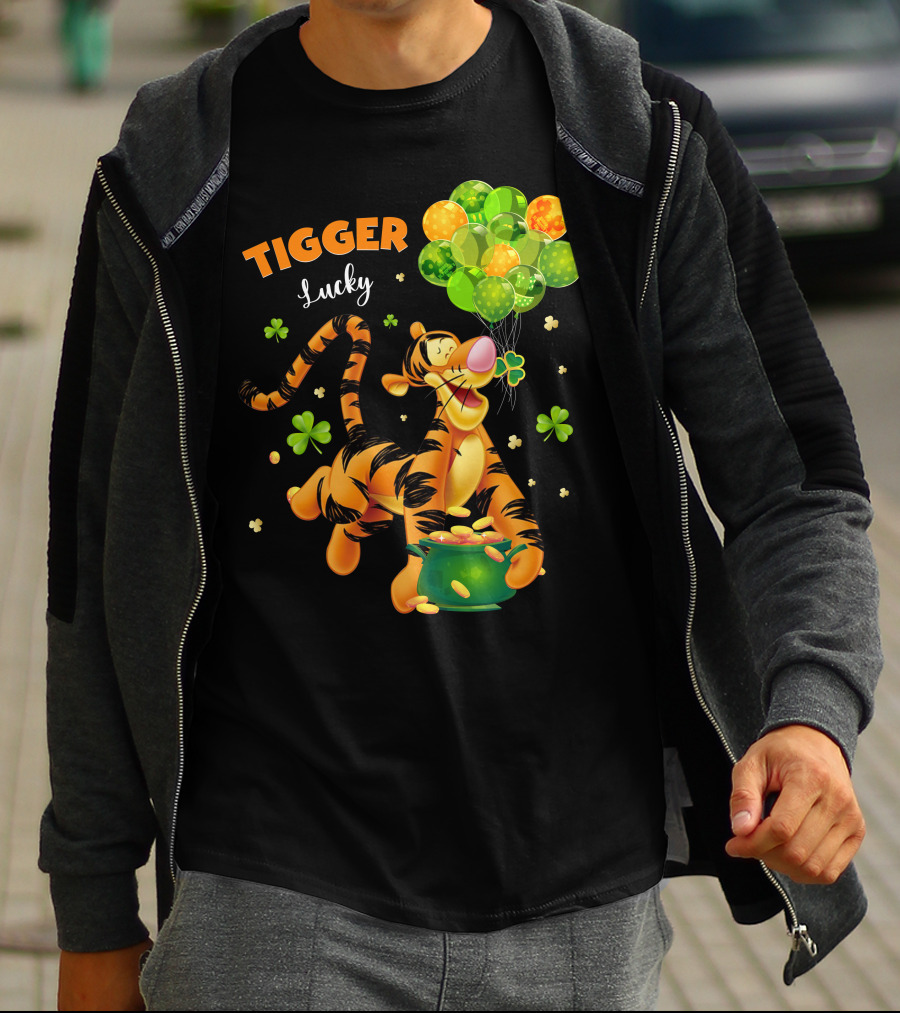 Tigger Lucky Balloons And Shamrocks With Gold Coins T-Shirt