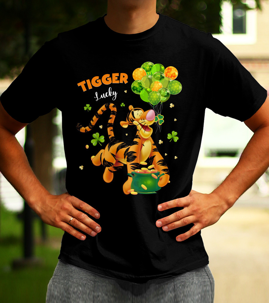Tigger Lucky Balloons And Shamrocks With Gold Coins T-Shirt