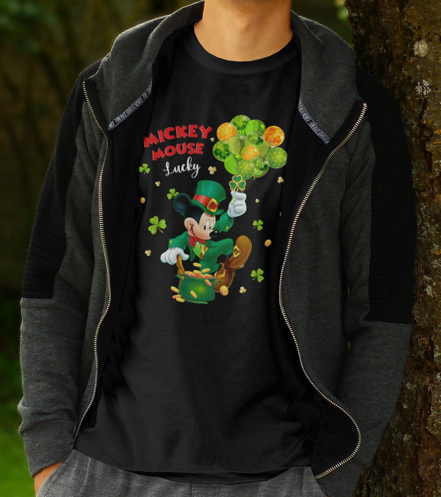 Mickey Mouse Lucky St. Patrick's Day Shamrocks And Gold T-Shirt