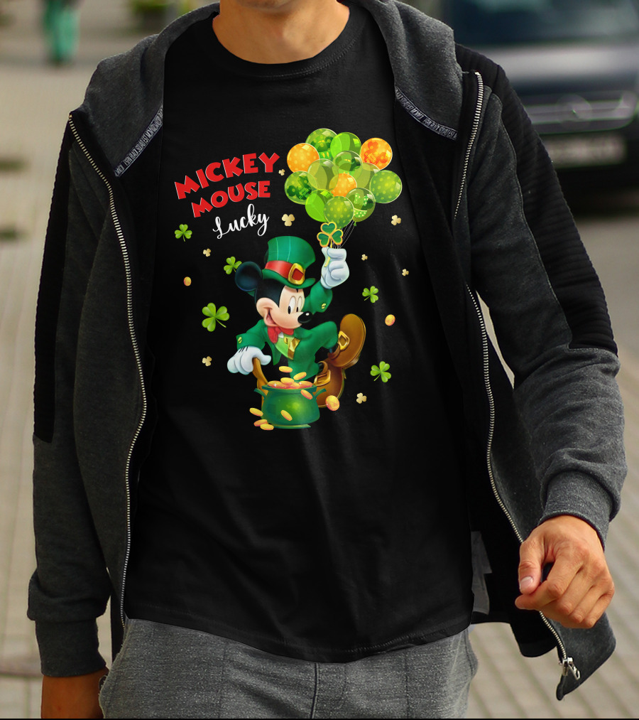 Mickey Mouse Lucky St. Patrick's Day Shamrocks And Gold T-Shirt