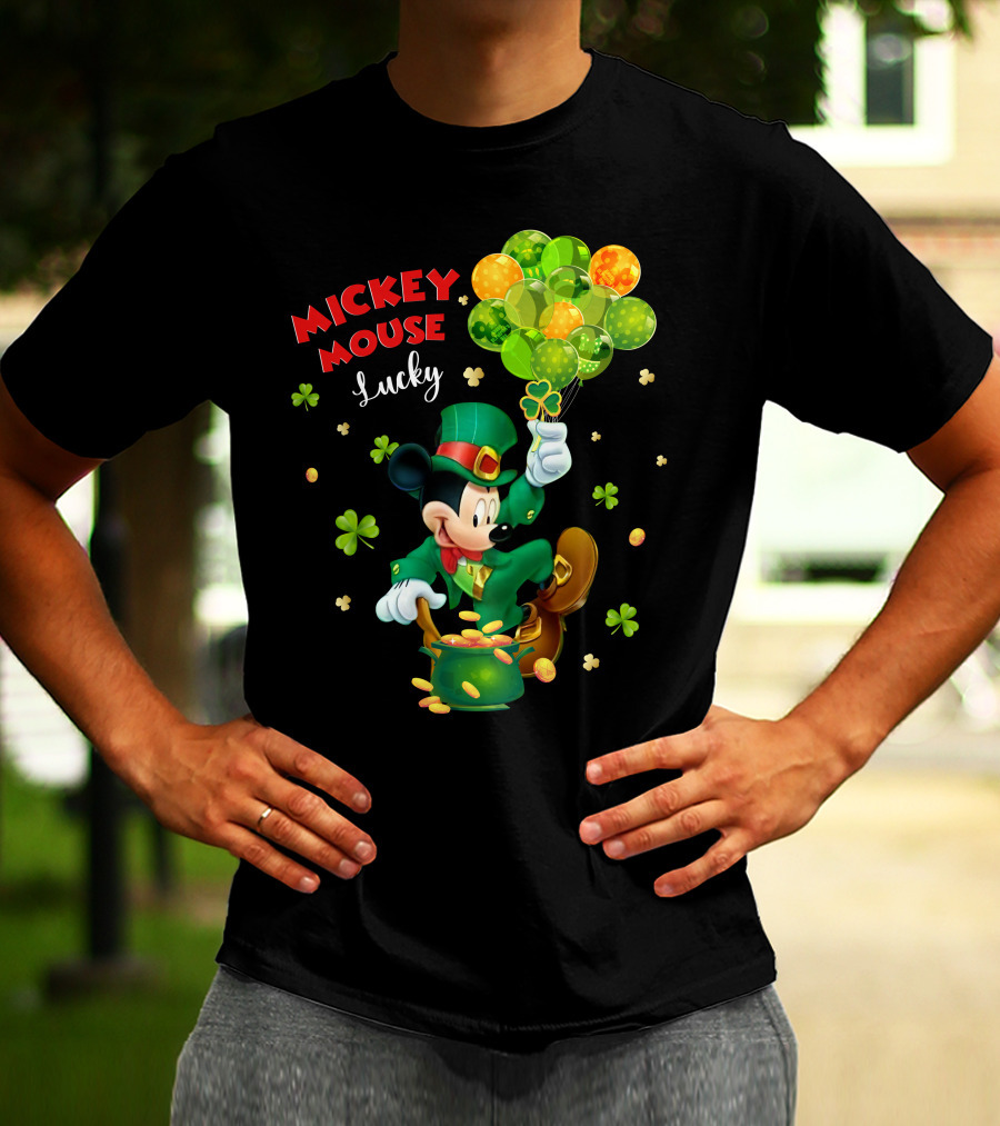 Mickey Mouse Lucky St. Patrick's Day Shamrocks And Gold T-Shirt