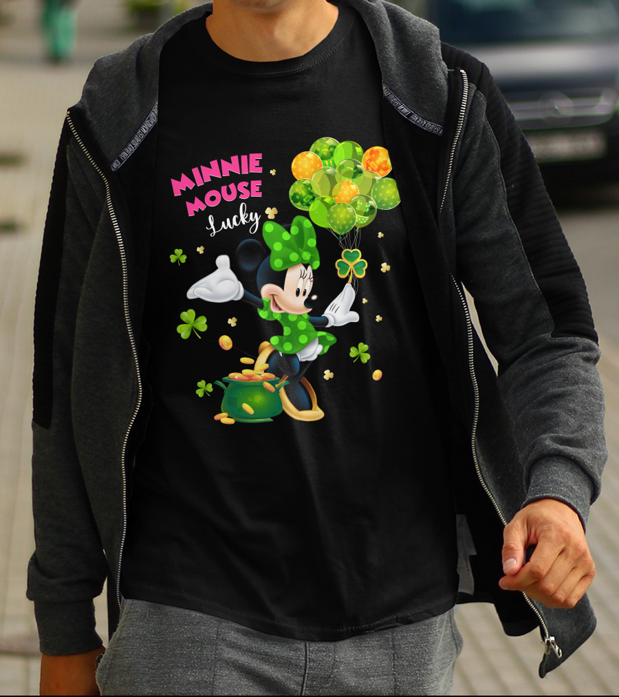 Minnie Mouse Lucky Balloons Shamrocks Coins T-Shirt