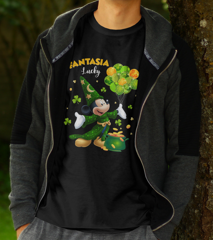 Fantasia Lucky Green Mickey With Balloons And Gold Coins T-Shirt