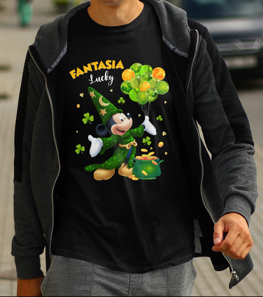 Fantasia Lucky Green Mickey With Balloons And Gold Coins T-Shirt