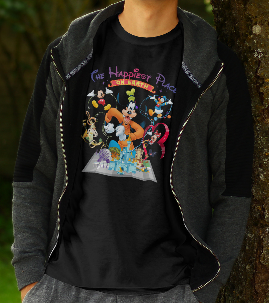 The Happiest Place On Earth Goofy Mickey Mouse Donald Duck Minnie Mouse Disneyland T-Shirt