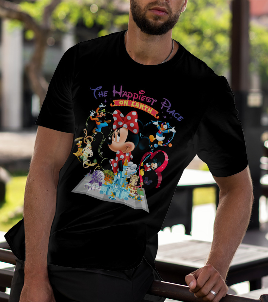 Minnie The Happiest Place On Earth Disney Characters And Castle T-Shirt