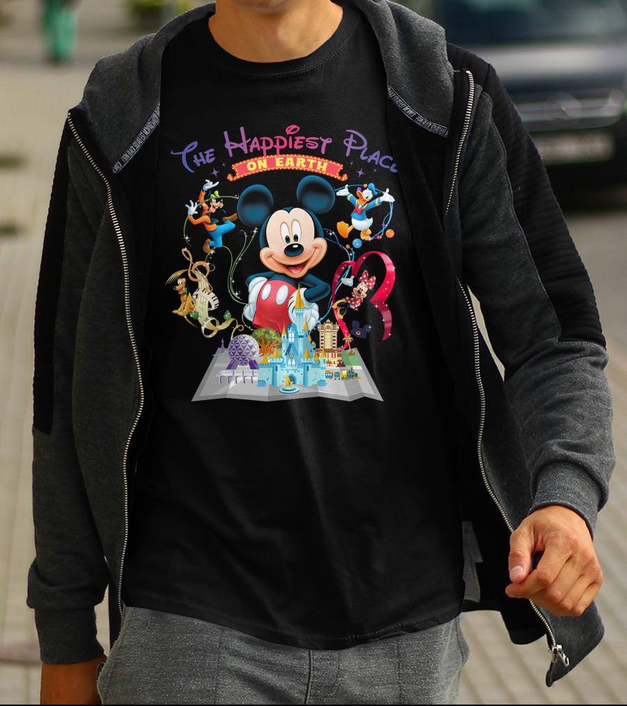 The Happiest Place On Earth Mickey Mouse Disney Characters And Castle T-Shirt