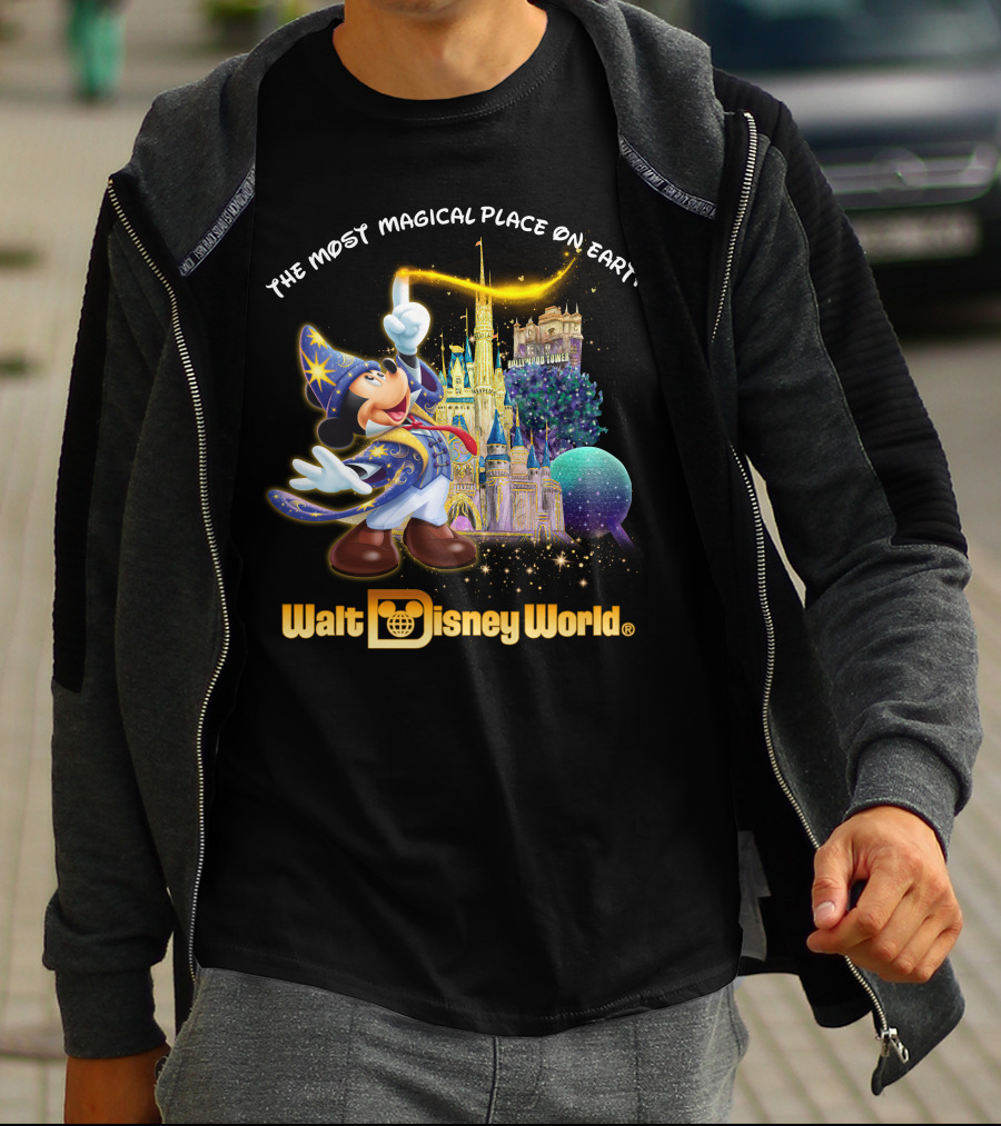 Walt Disney World The Most Magical Place On Earth Mickey Sorcerer Hat Castle T-Shirt