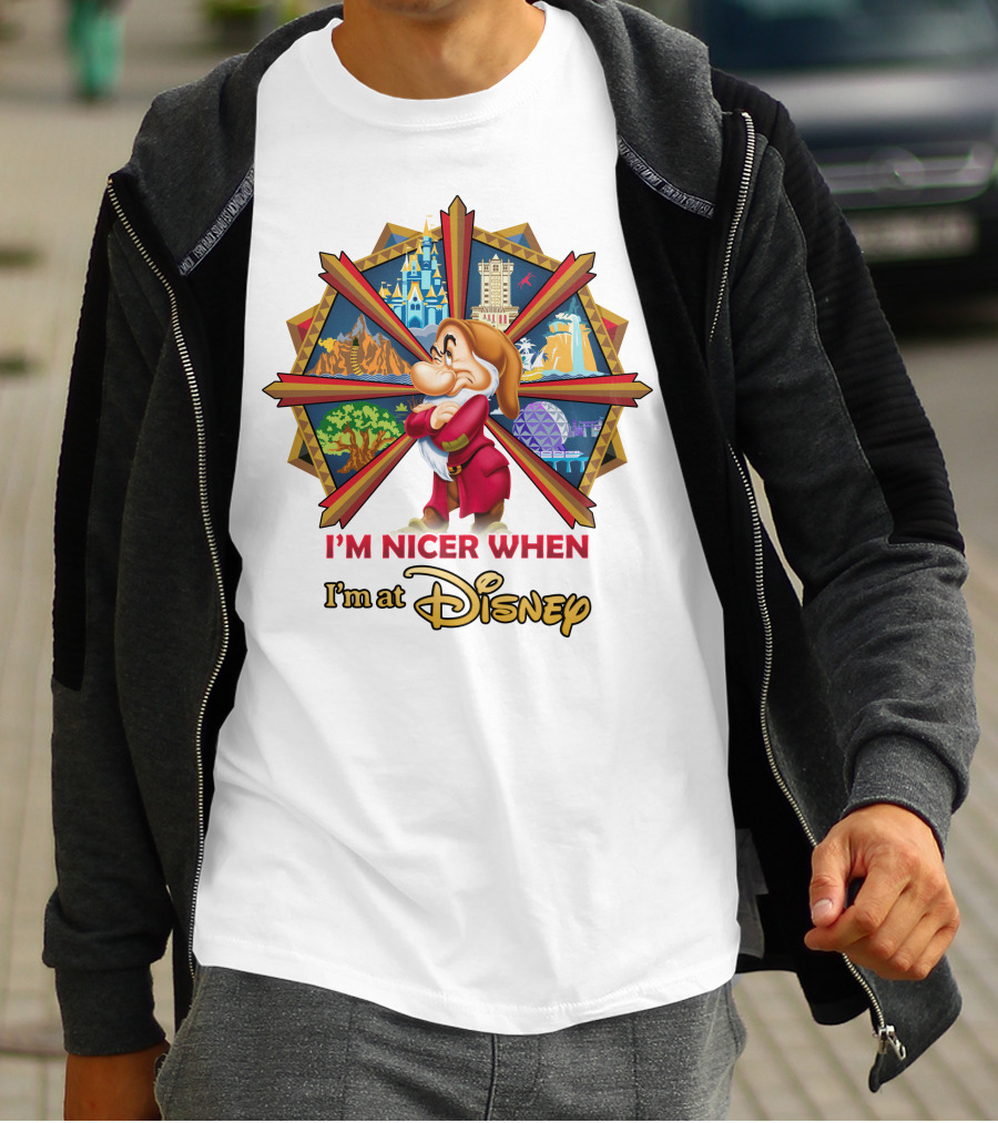 I'm Nicer When I'm At Disney Grumpy Character With Disney Parks Icons T-Shirt