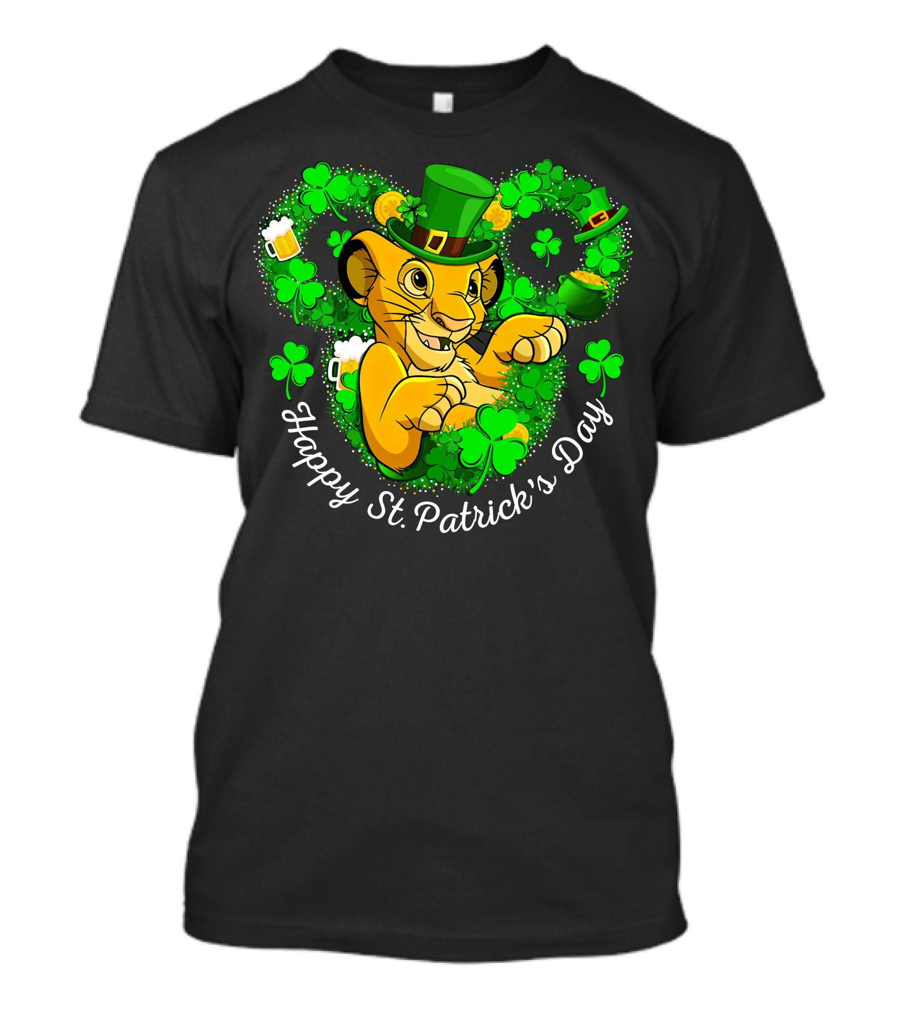 Simba Happy St. Patrick's Day With Shamrock And Green Hat T-Shirt