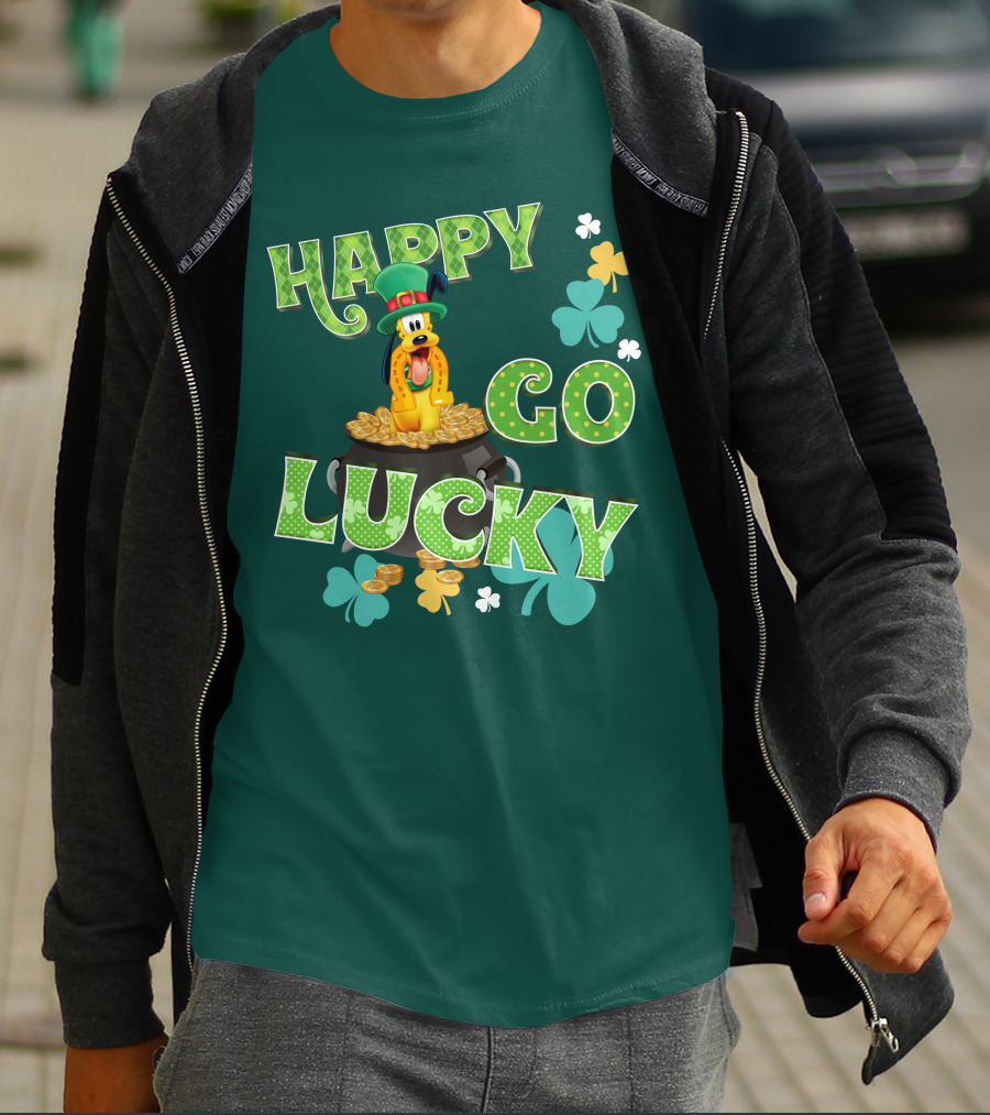 Happy Go Lucky Pluto St. Patrick's Day Theme With Lucky Charms And Gold Coins T-Shirt