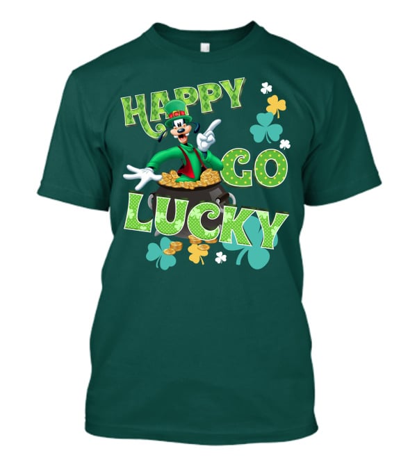 Happy Go Lucky Goofy Pot Of Gold Shamrocks T-Shirt