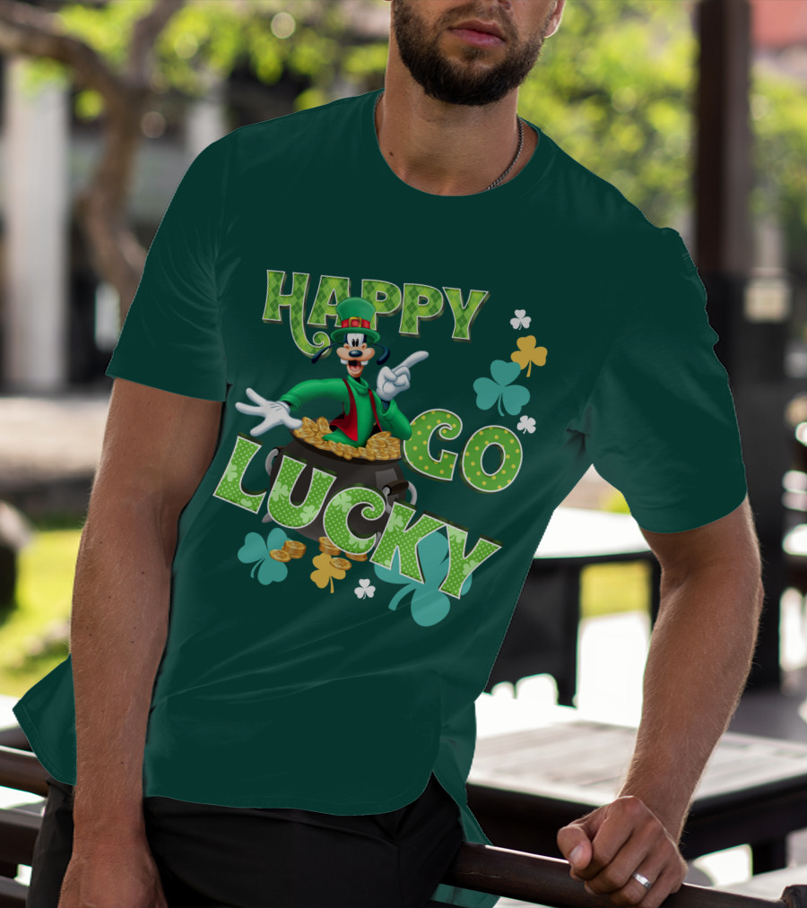 Happy Go Lucky Goofy Pot Of Gold Shamrocks T-Shirt