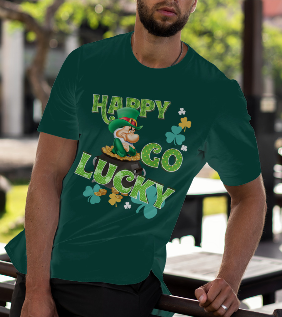 Happy Go Lucky Grumpy Dwarf Leprechaun Pot Of Gold Shamrocks T-Shirt