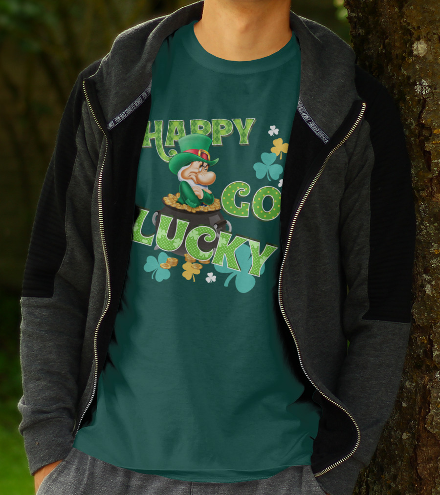 Happy Go Lucky Grumpy Dwarf Leprechaun Pot Of Gold Shamrocks T-Shirt