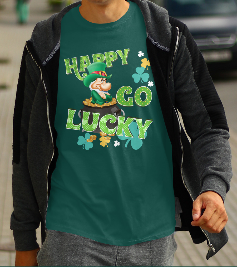 Happy Go Lucky Grumpy Dwarf Leprechaun Pot Of Gold Shamrocks T-Shirt