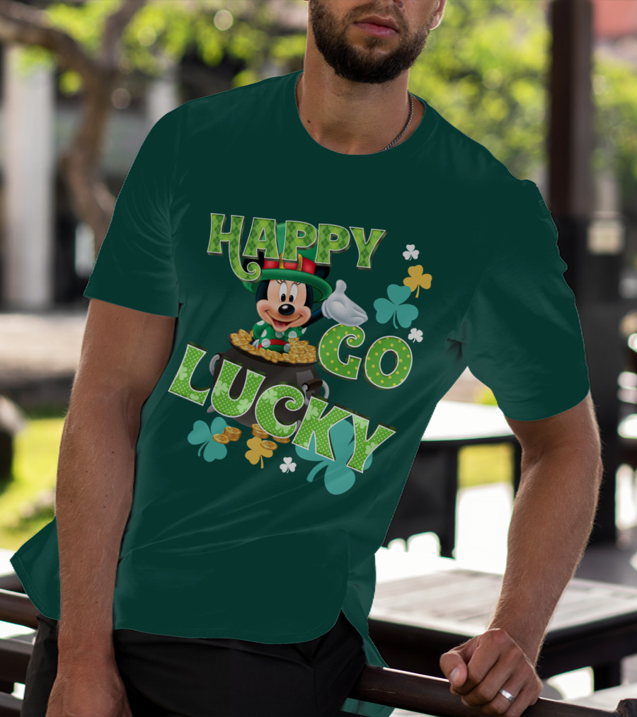 Happy Go Lucky Minnie Mouse Shamrock Pot Of Gold T-Shirt