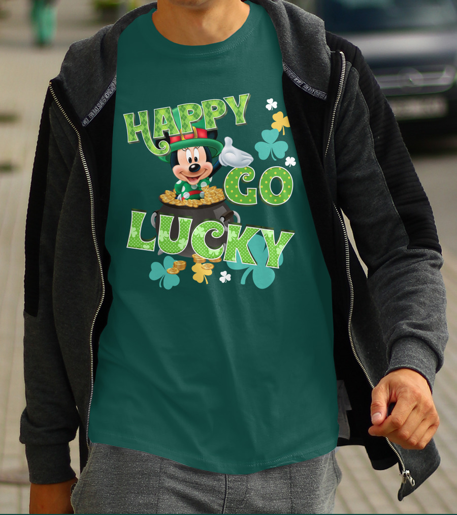 Happy Go Lucky Minnie Mouse Shamrock Pot Of Gold T-Shirt