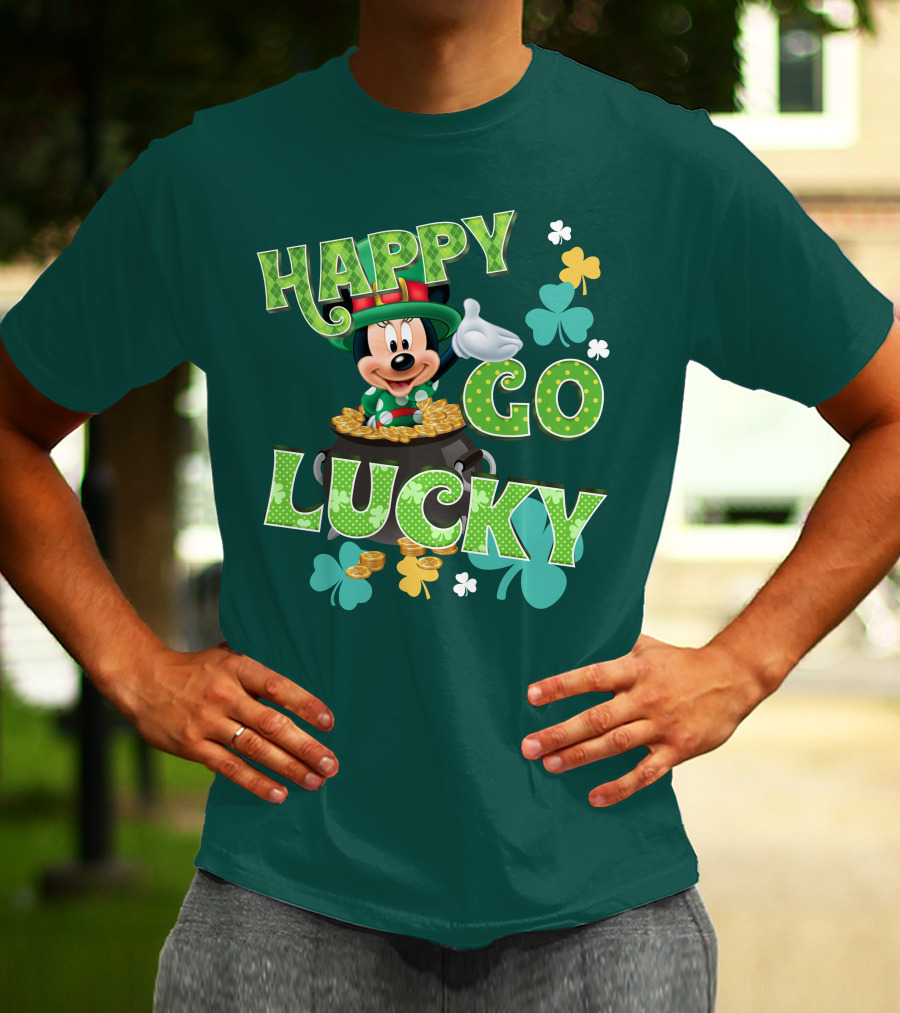 Happy Go Lucky Minnie Mouse Shamrock Pot Of Gold T-Shirt