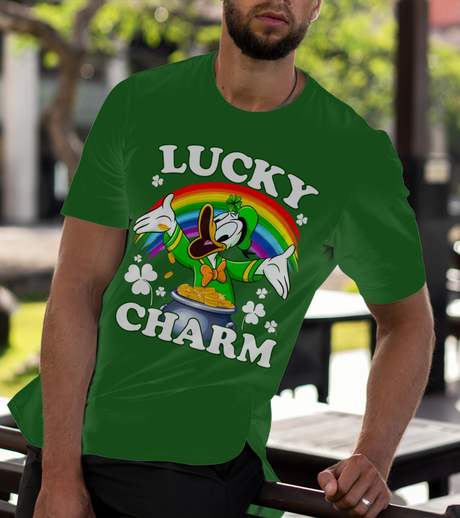 Lucky Charm Donald Duck Pot Of Gold Shamrocks Rainbow T-Shirt