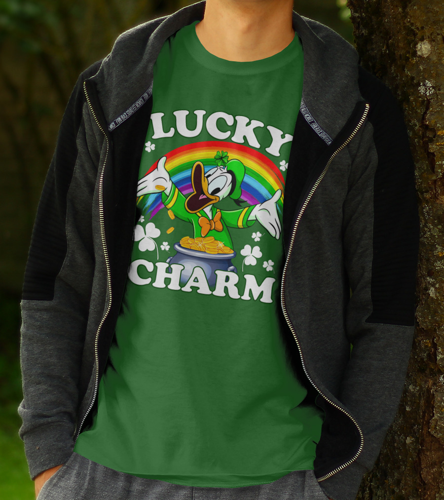 Lucky Charm Donald Duck Pot Of Gold Shamrocks Rainbow T-Shirt