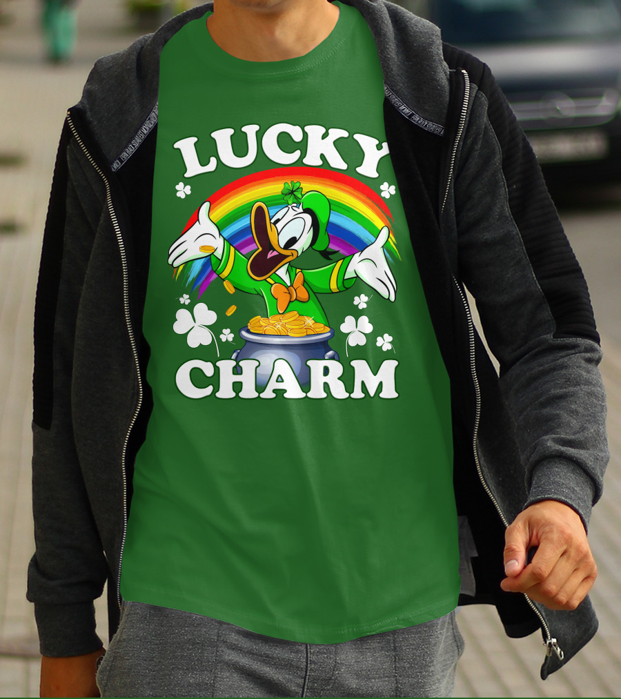 Lucky Charm Donald Duck Pot Of Gold Shamrocks Rainbow T-Shirt