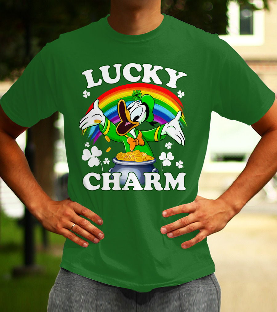 Lucky Charm Donald Duck Pot Of Gold Shamrocks Rainbow T-Shirt