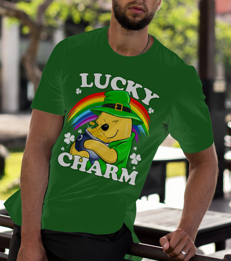Lucky Charm Pooh Rainbow Pot Of Gold T-Shirt