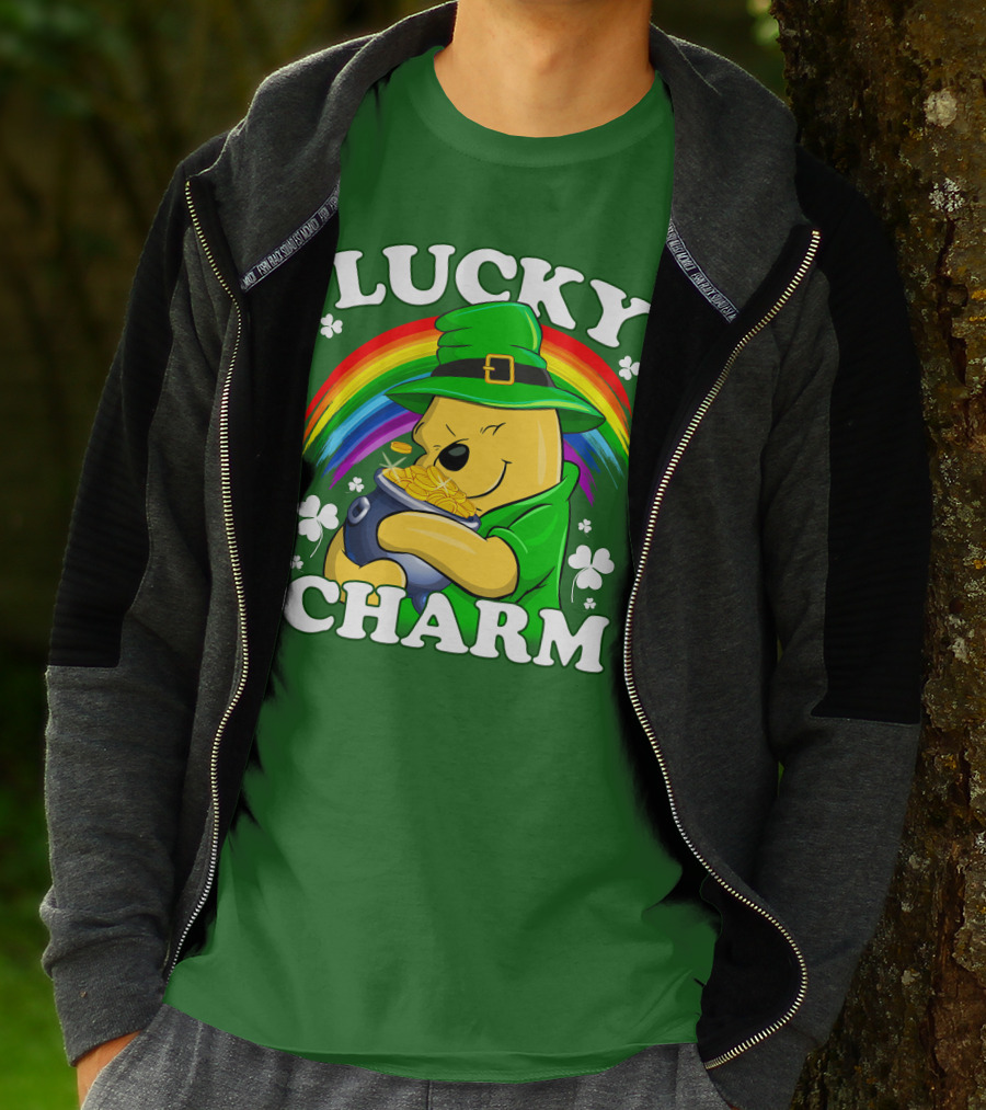 Lucky Charm Pooh Rainbow Pot Of Gold T-Shirt