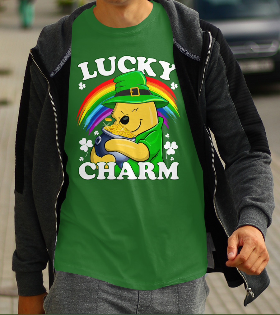 Lucky Charm Pooh Rainbow Pot Of Gold T-Shirt
