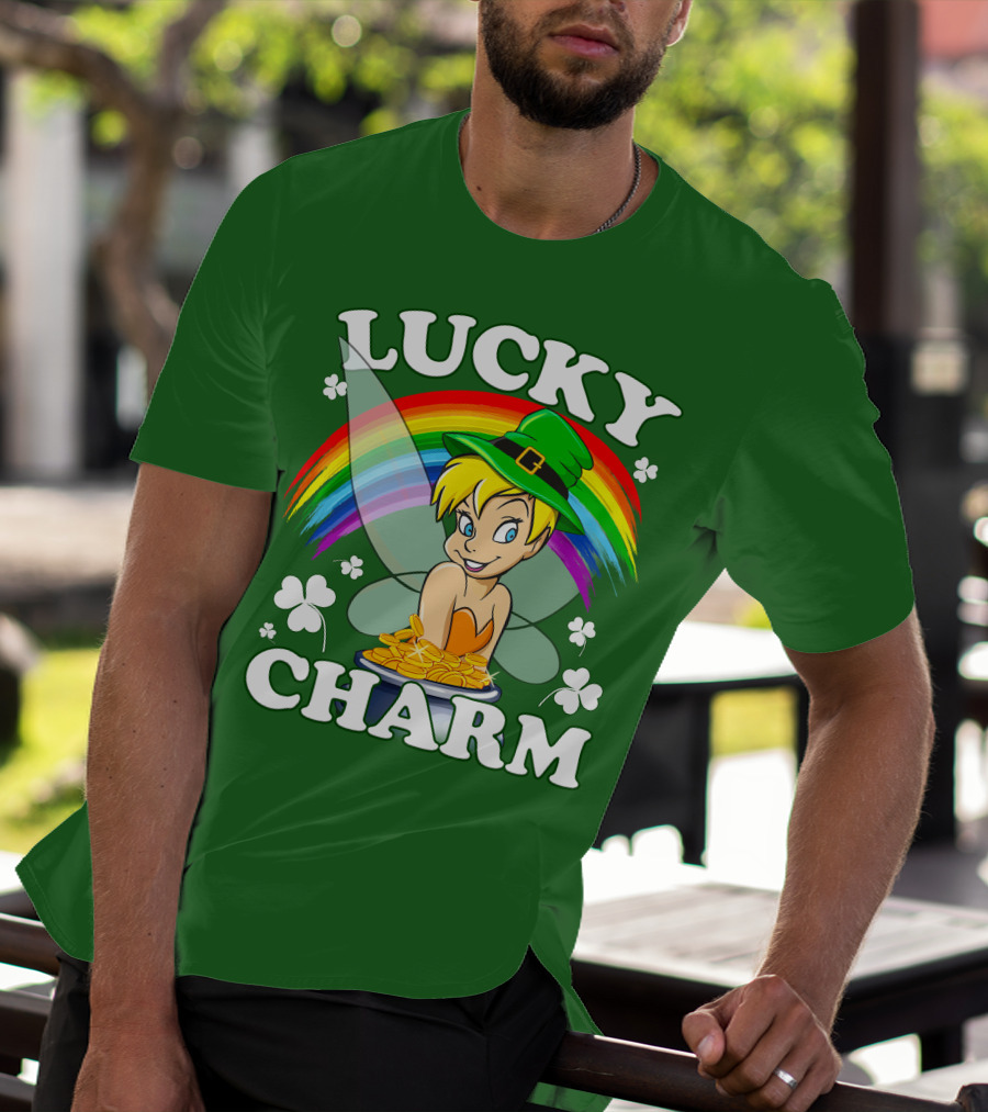 Lucky Charm Tinker Bell Rainbow Gold Coins Shamrocks T-Shirt