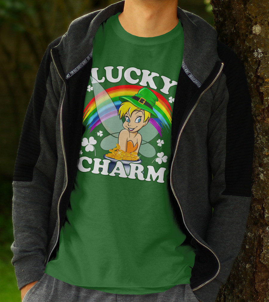 Lucky Charm Tinker Bell Rainbow Gold Coins Shamrocks T-Shirt