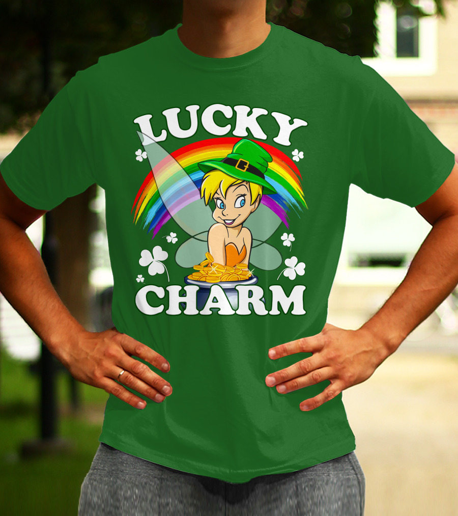 Lucky Charm Tinker Bell Rainbow Gold Coins Shamrocks T-Shirt